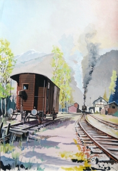 Loisl Nr. 53159 Dampflok auf Bahnsteig b. kl.Bahnhof