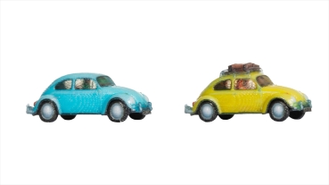 NOCH 44605 VW Käfer, 2 Stk, blau und gelb, 3D-Farbdruck