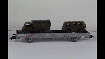 Roco 66739 Rungenwagen SBB mit 2 Militärfahrzeuge