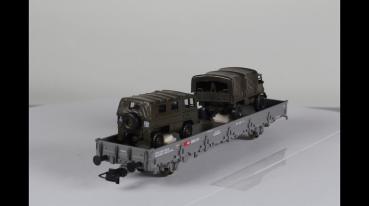 Roco 66739 Rungenwagen SBB mit 2 Militärfahrzeuge