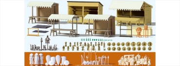 17216 Preiser Verkaufsstände u. Zub. Mittelaltermarkt, Bausatz