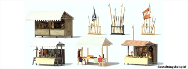Preview: 17216 Preiser Verkaufsstände u. Zub. Mittelaltermarkt, Bausatz