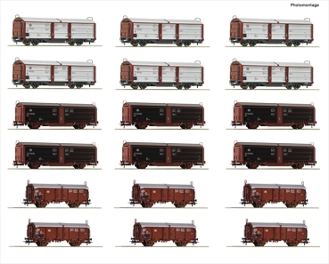Roco 6600340 Display: Rangierbahnhof/Schiebedach-/Schiebewandwagen 18-tlg. Display