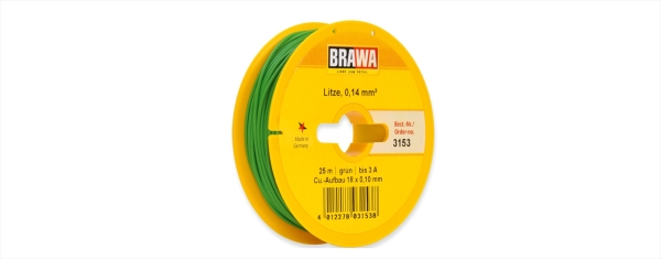 Brawa 3153  Schaltlitze 0,14 mm², 25 m Spule, grün