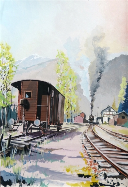 Loisl Nr. 53159 Dampflok auf Bahnsteig b. kl.Bahnhof