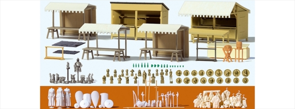 17216 Preiser Verkaufsstände u. Zub. Mittelaltermarkt, Bausatz
