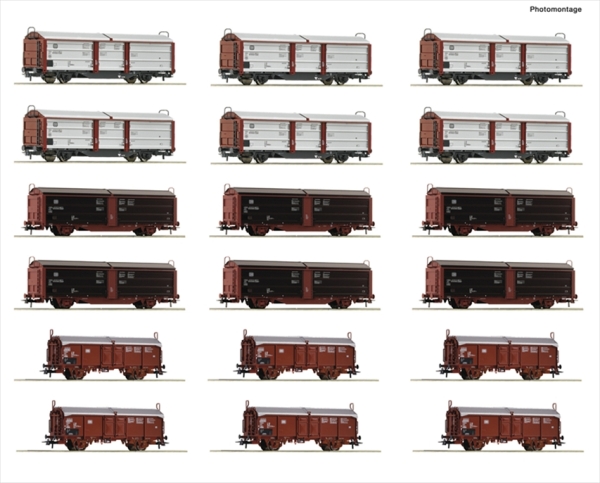 Roco 6600340 Display: Rangierbahnhof/Schiebedach-/Schiebewandwagen 18-tlg. Display