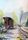 Loisl Nr. 53159 Dampflok auf Bahnsteig b. kl.Bahnhof